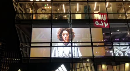 Austrália Adiddas vitrine para exibição de LED de vidro transparente