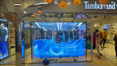 Solução de tela transparente de alto brilho para lojas de marcas em grandes centros comerciais